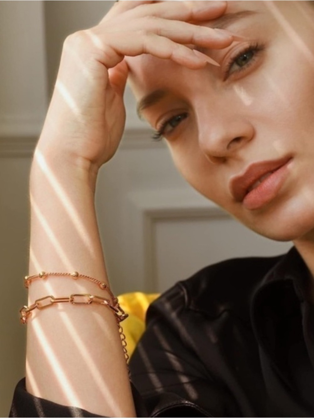 14k Gold Plated 2pc Chain Linked Beaded Bracelet Set